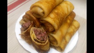 Очень вкусные и сочные блинчики с мясом и грибами / Delicious Crepes with Meat and Mushroom Filling