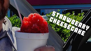 Strawberry Cheesecake Snow-cone At Pelican’s Snowball