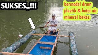 Cara buat perahu mancing dari drum plastik dan botol air mineral bekas