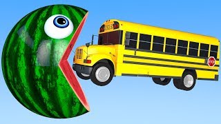 Learn Colors with PACMAN and School Bus Farm WaterMelon Street Vehicle for Kid Children