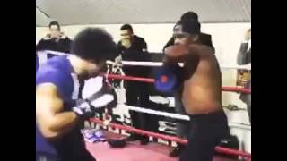 David Haye doing pad work with Nigel Benn