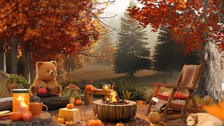 Cozy Autumn Campfire with Teddy Bear | Relaxing Fall Ambience in the Forest