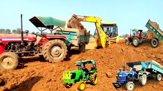 jcb and tractor loading mud in trolley massey 241 eicher 380 massey 1035 tractor | jcb tractor