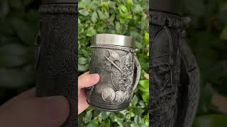 Resin and stainless steel Viking mug with axes and longship