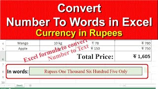 Excel formula to convert numbers or digits into words in Rupees - Microsoft Excel 🔥🔥🔥