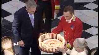 July 6, 2005 - Denmark's Queen Margrethe helps George Bush celebrate birthday