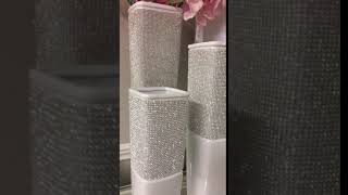 Decorative White Ceramic & Clear Crystal Decor Vases Pots