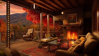 Cozy Autumn Ambience | Autumn Porch Ambience in Forest with Crackling Fireplace