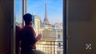 PARIS EIFFEL TOWER Hotel | Balcony Eiffel Tower View | 2024 Parisian cafes, fruit market, bakeries