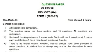 Class 12 Biology Final Exam Question paper (2021 - 2022) | Cbse