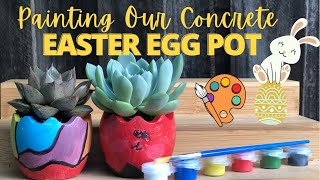 Painting EASTER EGG CONCRETE POTS  (plus Why do we give Easter Eggs?)