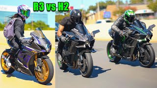 NINJA H2 Meets The Worlds FASTEST R3 (Insane Revving) 😅