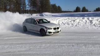 BMW Winter Driving Experience at Rovaniemi 2017. Handling track approach to tight right.