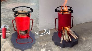 Creative wood Stove - ideas from clay cement and old fire extinguishers