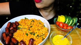 ASMR Cheesy Spicy Noodles & Cocktail Sausages | Eating Sounds | No Talking