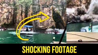 Shocking Footage: Huge Part Of Canyon, Rock Collapses Onto Boats, Brazil