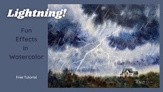 Quick Watercolor Sky with Rain, Storm and Lightning - Fun Effects - Step by Step Demonstration