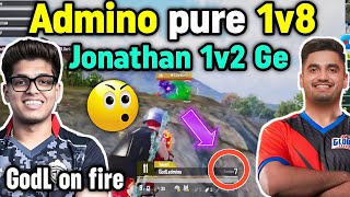 Admino pure 1v8 Clutch 🥵 Jonathan 1v2 Global Esports 🔥