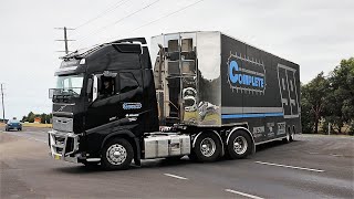 Sprintcar transporters arrive at the 2020 Grand Annual Sprintcar Classic in Warrnambool