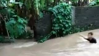 HATI -HATI ..SEORANG ANAK TERBAWA ARUS BANJIR SUNGAI ..TEREKAM CAMERA HP WARGA