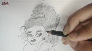 Drawing #90 | How to draw a Girl with High Ponytail | Step By Step | Aaliya Amreen