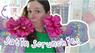 Sewing Satin Scrunchies | packing scrunchie orders | Small handmade business |  Studio vlog 11