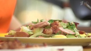 Теплый картофельный салат с сосисками .Вкусные советы. 13.11.2015