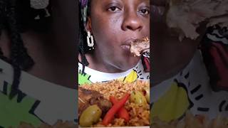 asmr jollof chicken and chilli olives mukbang