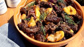 Жареная Печень с ароматными яблоками тушеная в коньяке! Слишком вкусно!