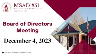 MSAD #51 School Board Meeting December 4, 2023