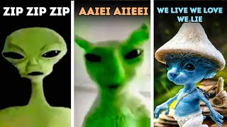 Alien Speaking Meme VS Green Alien Cat VS Smurf cat