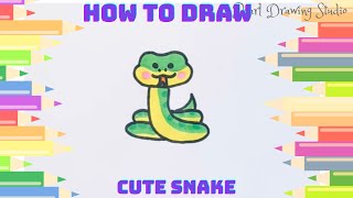 How to draw cute snake- Easy beginners snake drawing 🐍