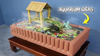 Build bamboo floating house on indoor aquarium  -  Amazing aquarium decoration ideas