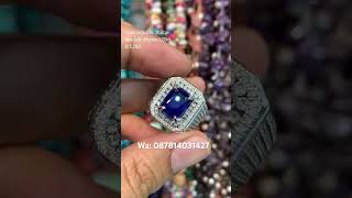 Cincin perak pladium berlian super dan blue sapphire Ceylon HQ