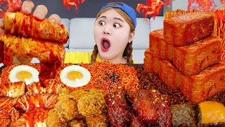 MUKBANG 직접만든 대왕불닭쌈 & 통스팸 & 김치말이 불닭쌈 먹방 FIRE NOODLES SPAM KIMCHI EATING SHOW  | HIU 하이유