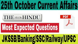 |25th October Current Affairs| Daily Current Affairs|Current Affairs in English|MISSION JKSSB|