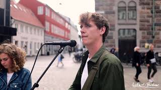 Two streetmusicians play "Lover"  by Taylor Swift in Aarhus, Denmark