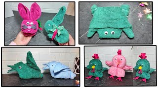 4 Ways Folding Towel Art Easy  - Animals Folding Towel Art Easy