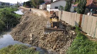 Ep09.Next Work Mighty Building Long Road By Bulldozer And Truck 6.5Ton Unloading Push Stone in Water