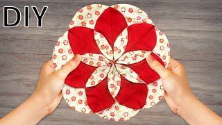 آموزش دوخت زیربشقابی تکه دوزی شده| آموزش تکه دوزی | آموزش دوخت زیربشقابی | DIY Fabric Folded Flower