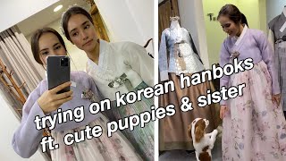 trying on korean hanboks ft. cute puppies & sister