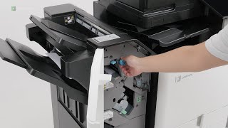 CS963/CX833/CX961/CX962/CX963—Paper jam in the staple, hole-punch finisher and paper transport