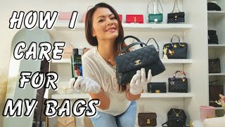 HOW I CARE FOR MY HANDBAGS | Clean With Me