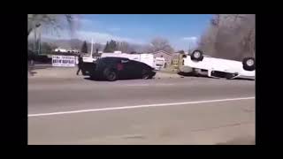 Challenger Hellcat Tries To Show Off, Ends Up Flipping Silverado