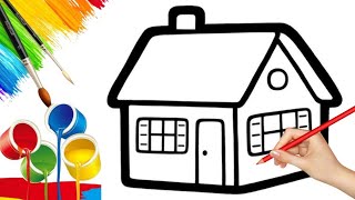 House Drawing, Painting and Coloring for Kids // How to Draw a House Drawings