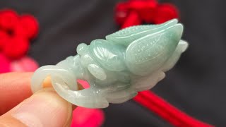 Vintage Burmese jadeite old jade handcarved cicada sculpture pendant