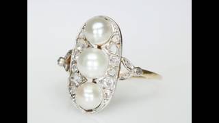 Edwardian Sophisticated Pearl And Diamond Three Stone Ring