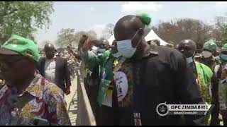 President E D Mnangagwa greeting a crowd of cheering ZUNU PF members at a Thank You Rally in Chiredz