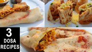 3 Types of Dosa Recipes | Jini Dosa | Paneer Dosa | Masala Dosa | South Indian Dosa Recipe