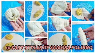 10 Designs Of Samosa Folding|Samosa Folding Techniques|Aloo Recipes #trending #samosafolding #samosa